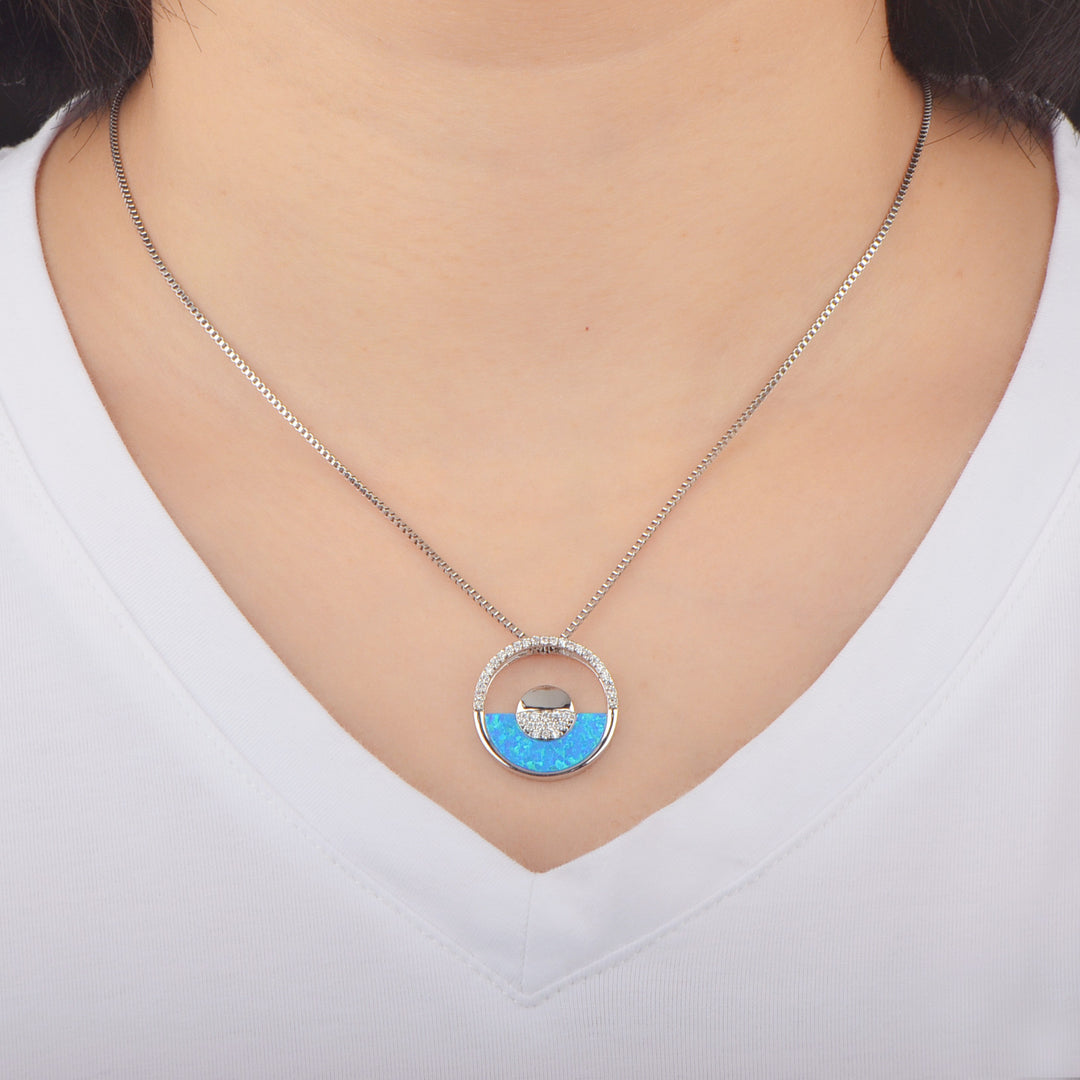 Collier pendentif rond en opale bleue hawaïenne Olivenorma
