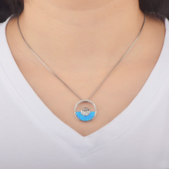 Collier pendentif rond en opale bleue hawaïenne Olivenorma
