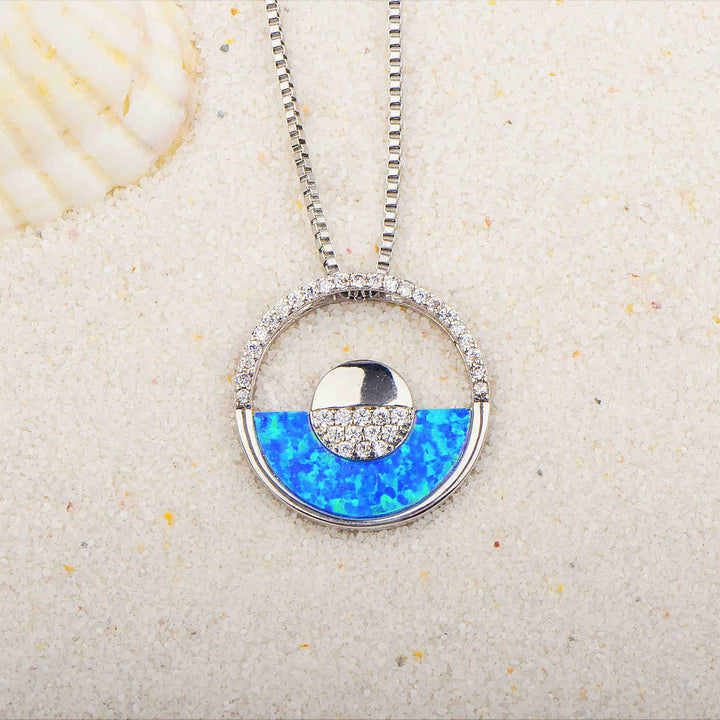 Collier pendentif rond en opale bleue hawaïenne Olivenorma