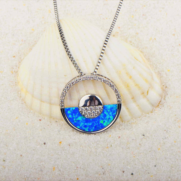 Collier pendentif rond en opale bleue hawaïenne Olivenorma