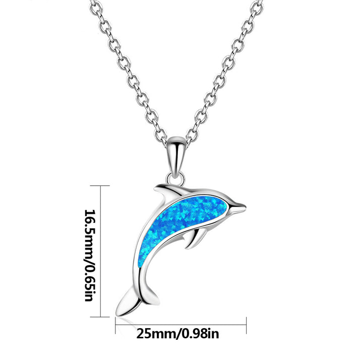 Collier pendentif dauphin océanique en opale bleue Olivenorma 