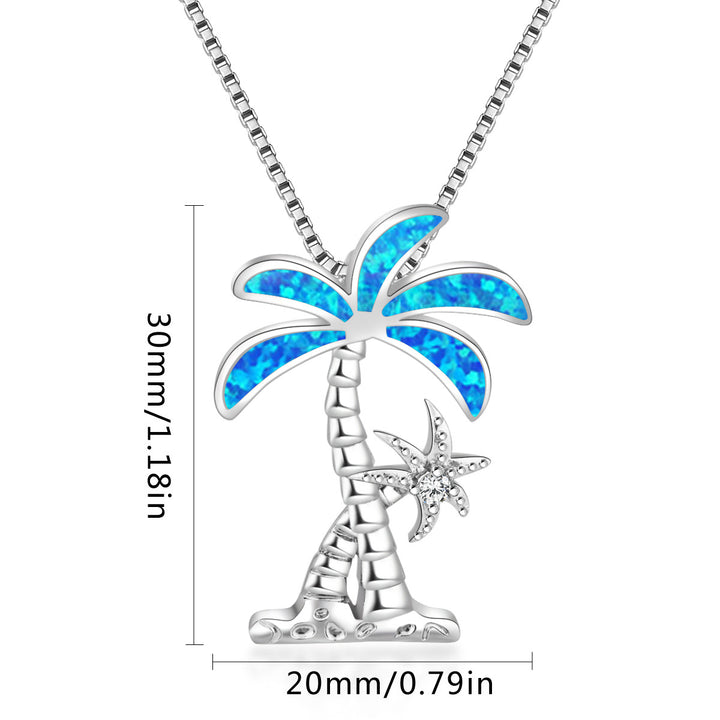 Collier avec pendentif en forme de cocotier en opale bleue Olivenorma
