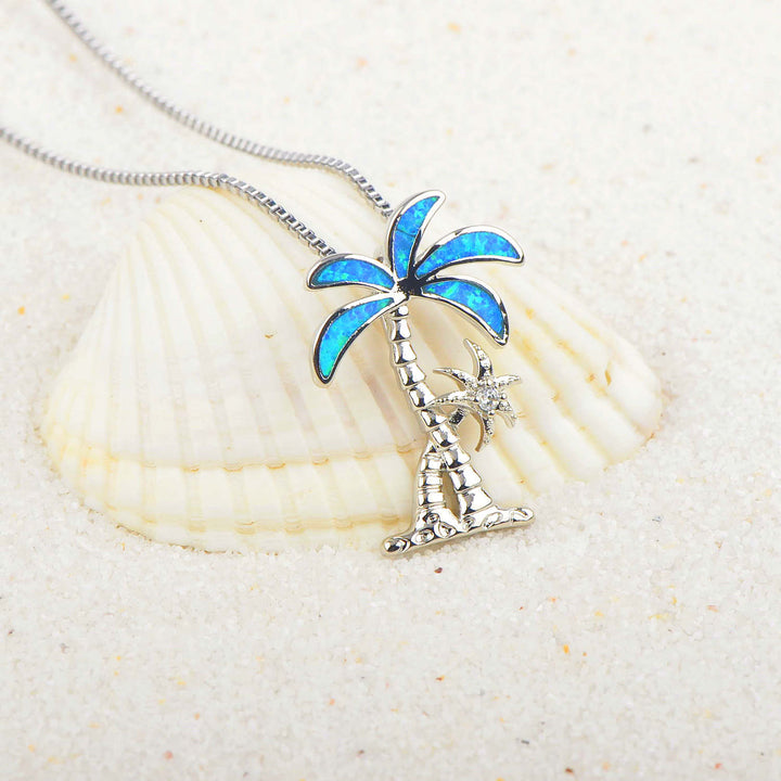 Collier avec pendentif en forme de cocotier en opale bleue Olivenorma