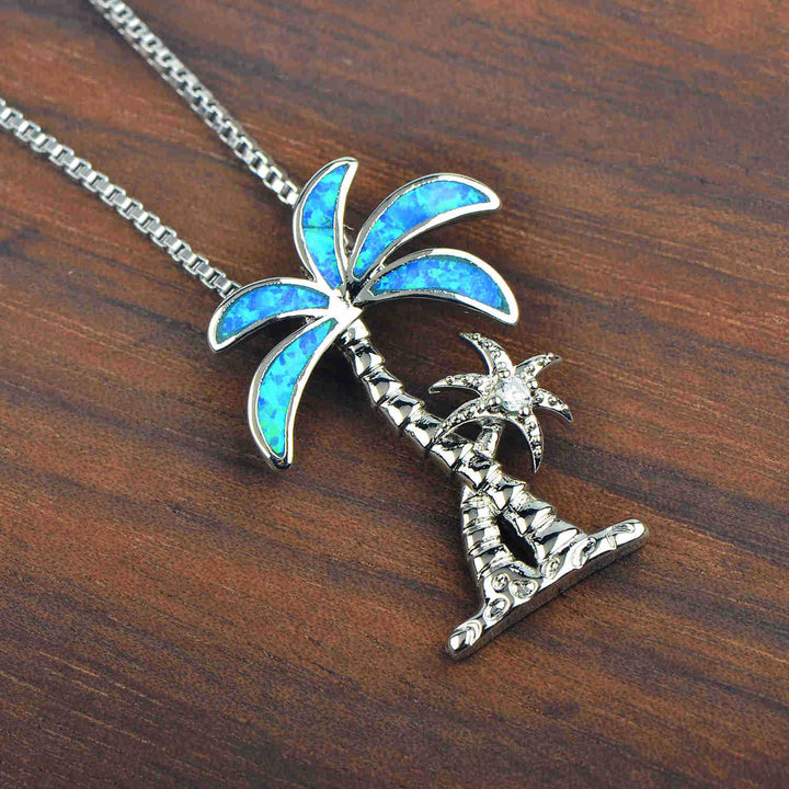Collier avec pendentif en forme de cocotier en opale bleue Olivenorma