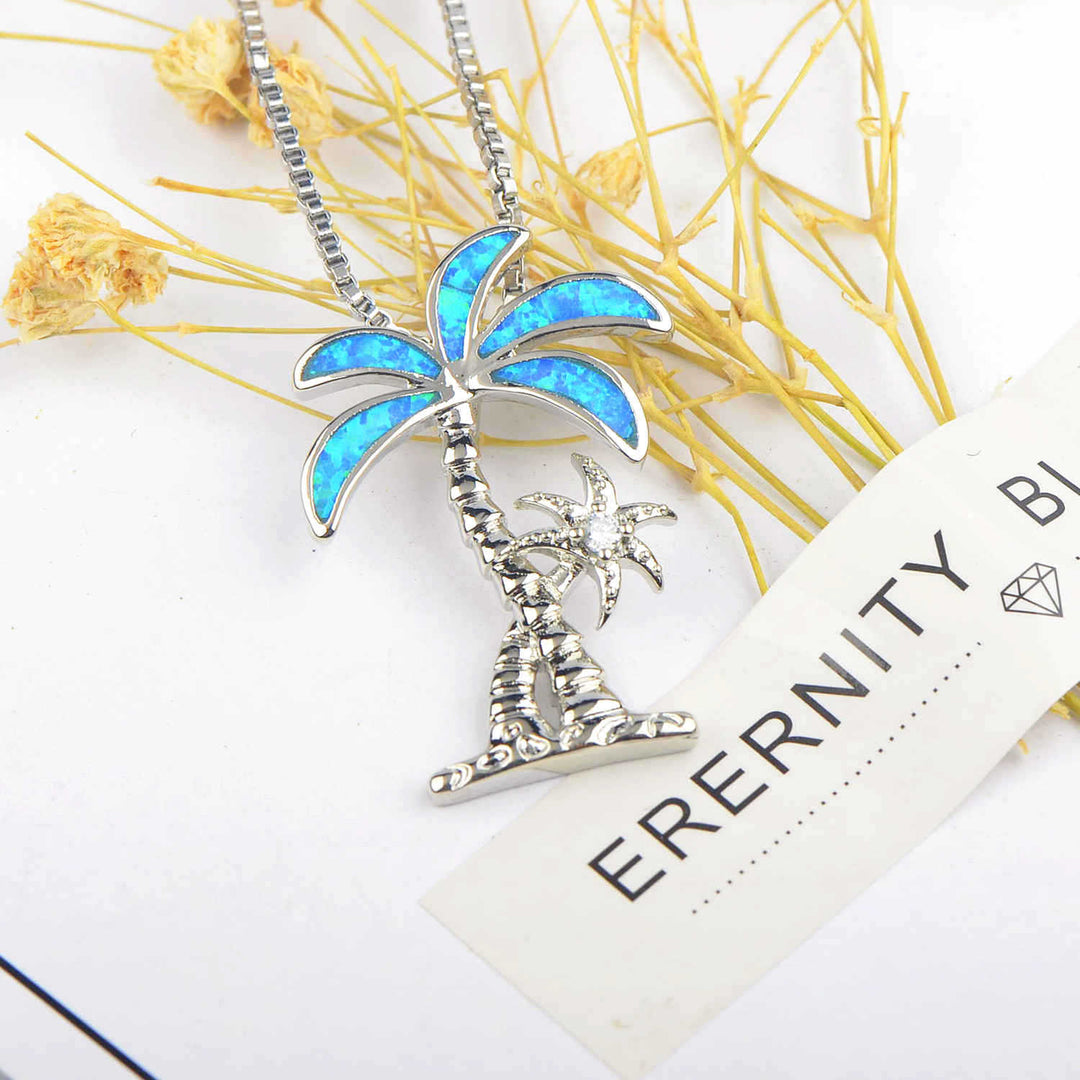 Collier avec pendentif en forme de cocotier en opale bleue Olivenorma