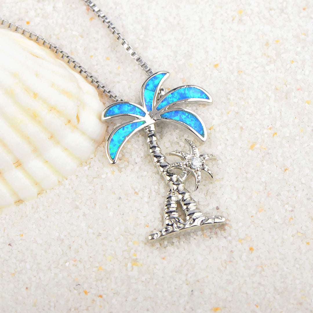 Collier avec pendentif en forme de cocotier en opale bleue Olivenorma