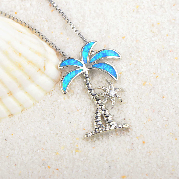 Collier avec pendentif en forme de cocotier en opale bleue Olivenorma