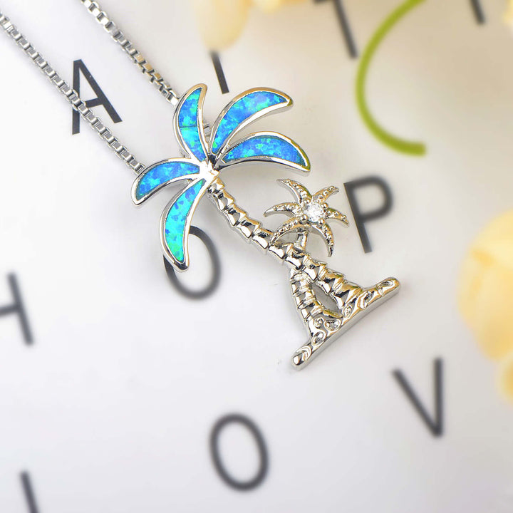 Collier avec pendentif en forme de cocotier en opale bleue Olivenorma