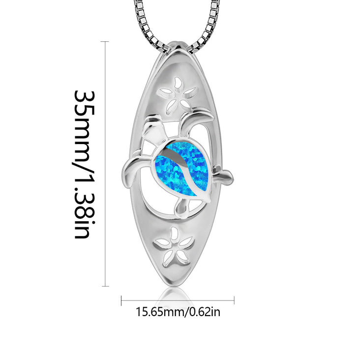 Collier avec pendentif tortue en forme de planche de surf en opale bleue Olivenorma