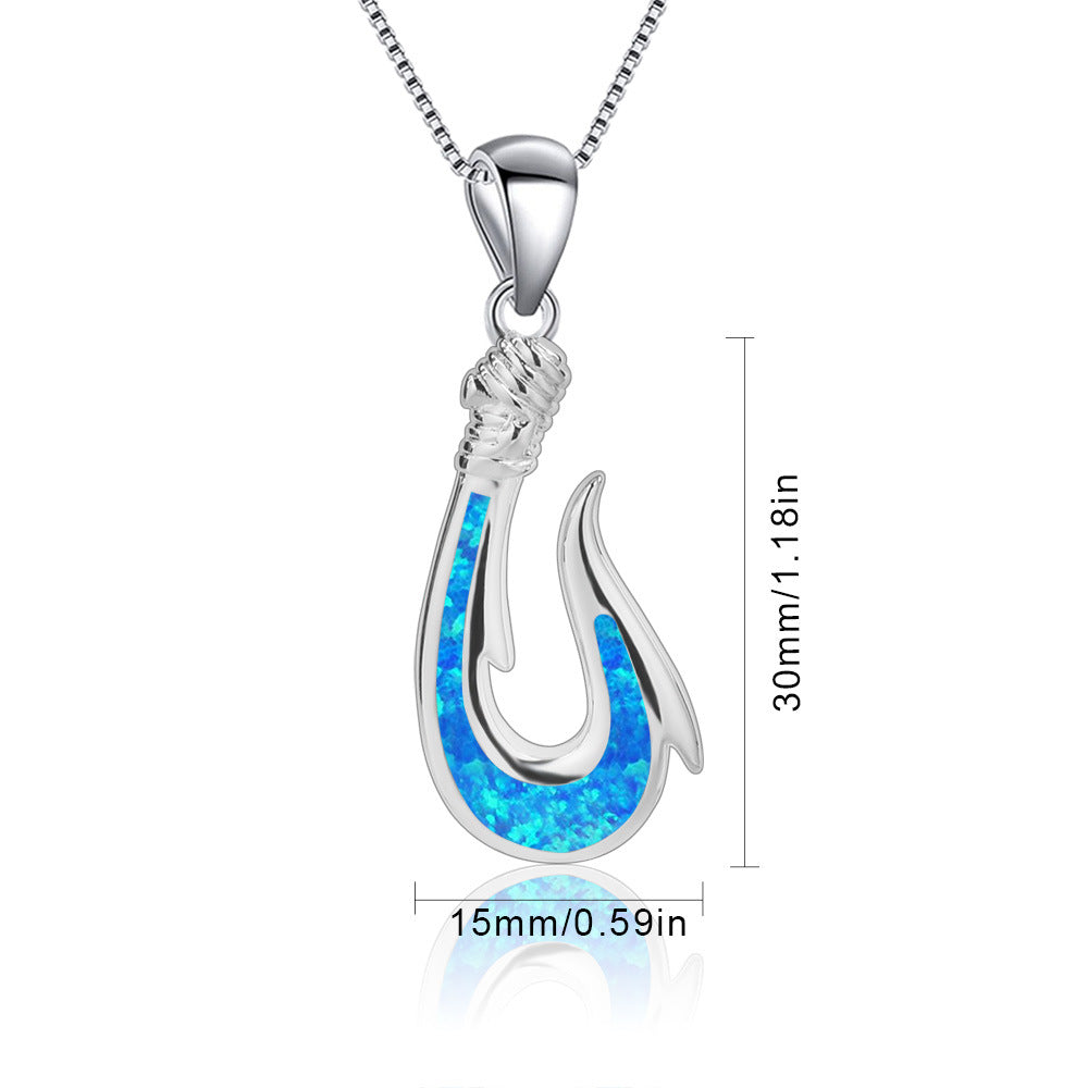 Collier avec pendentif en forme de hameçon en opale bleue Olivenorma