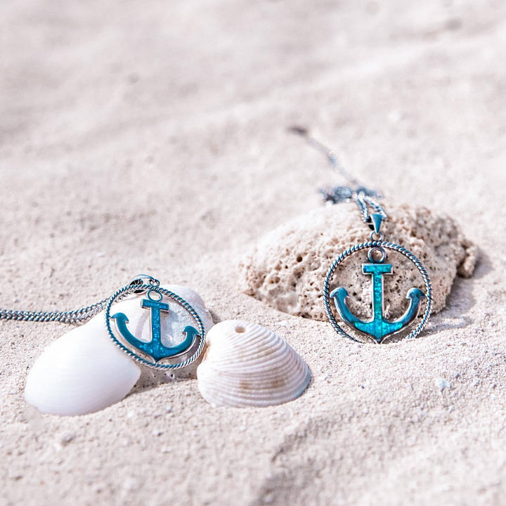 Collier pendentif ancre en opale bleue Olivenorma