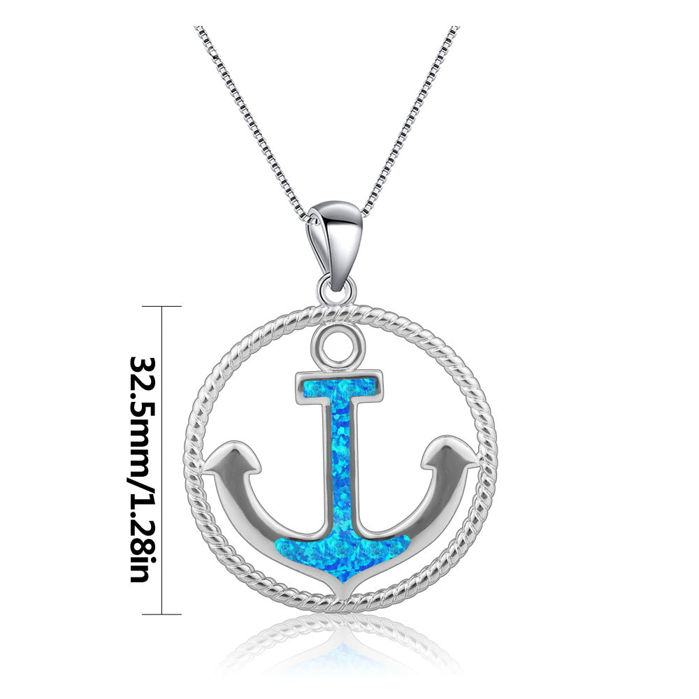 Collier pendentif ancre en opale bleue Olivenorma