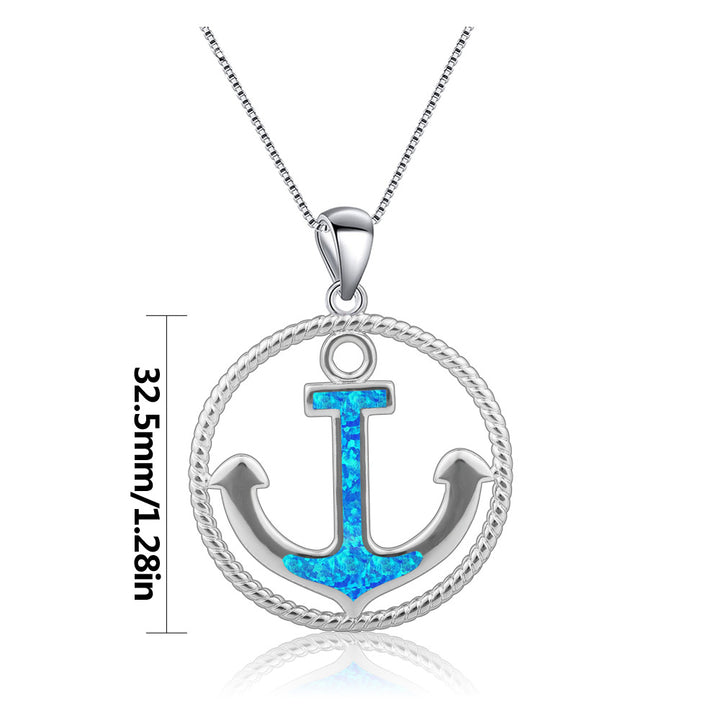 Collier pendentif ancre en opale bleue Olivenorma