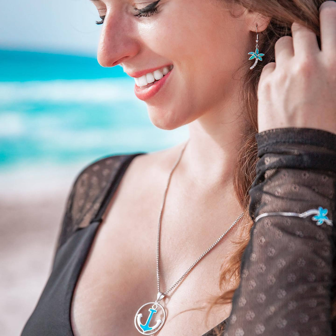 Collier pendentif ancre en opale bleue Olivenorma