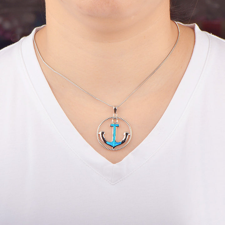Collier pendentif ancre en opale bleue Olivenorma