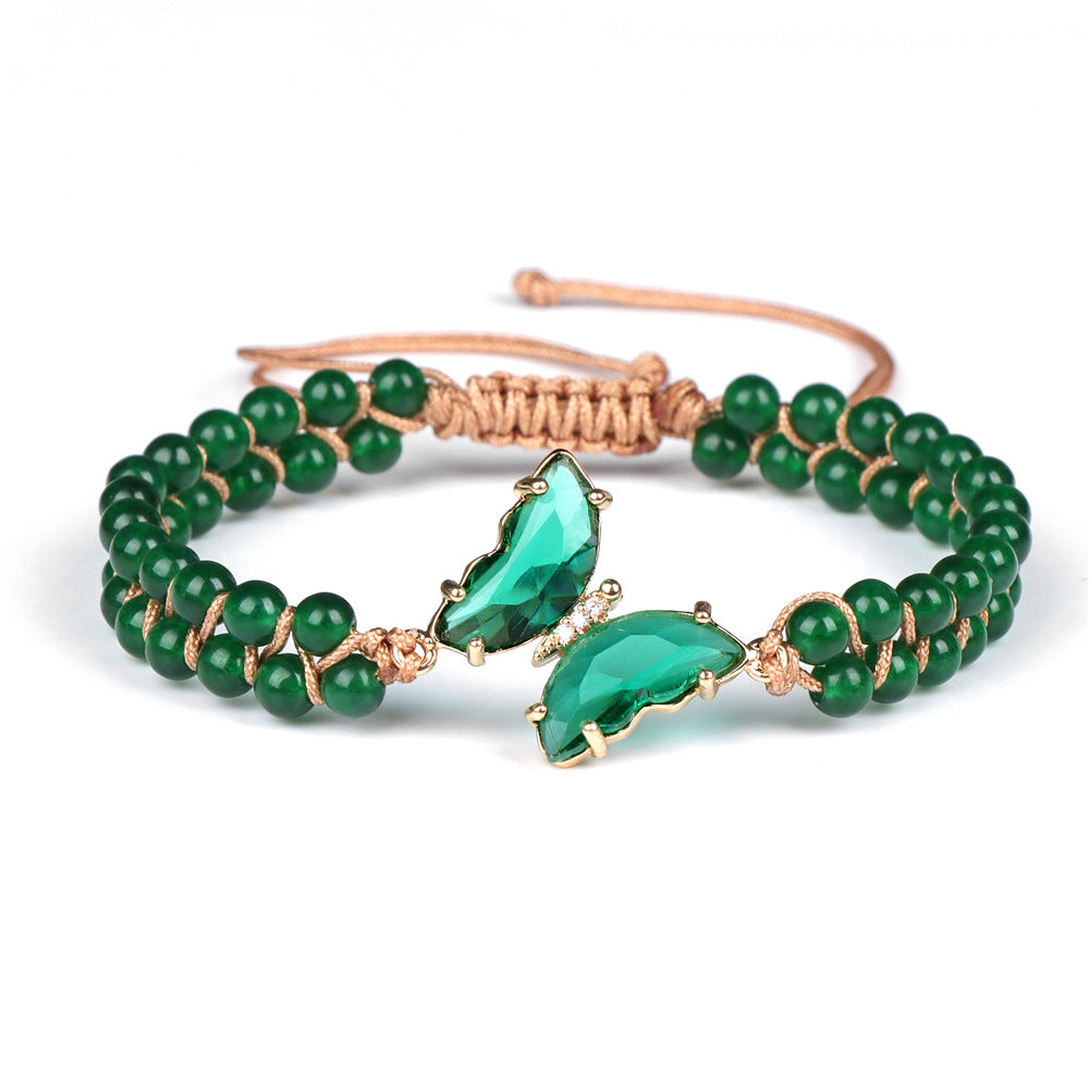 Bracelet en corde tressée ajustable avec papillon en cristal de guérison Olivenorma