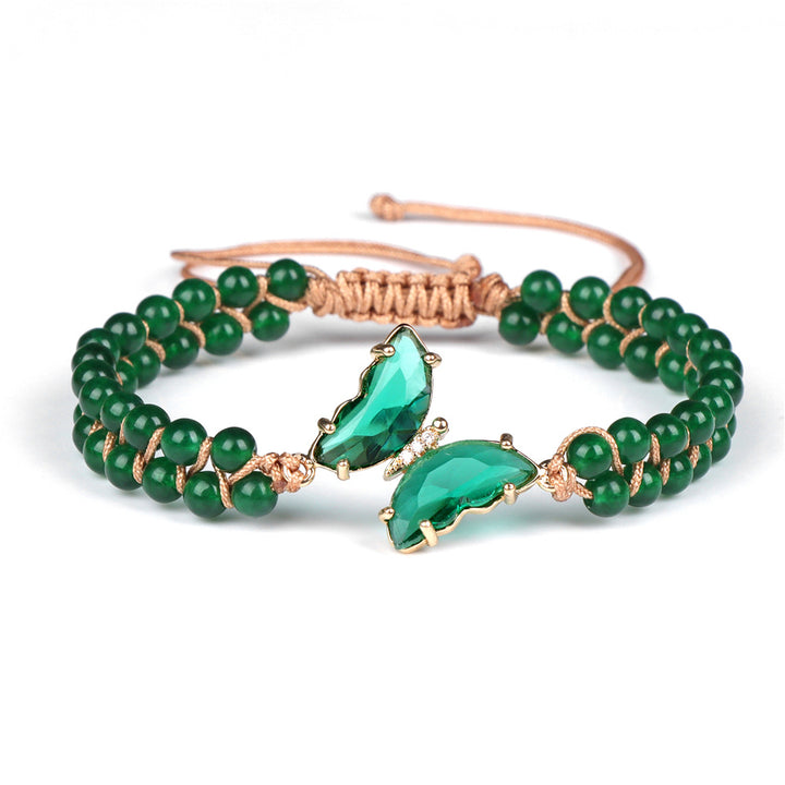Bracelet en corde tressée ajustable avec papillon en cristal de guérison Olivenorma
