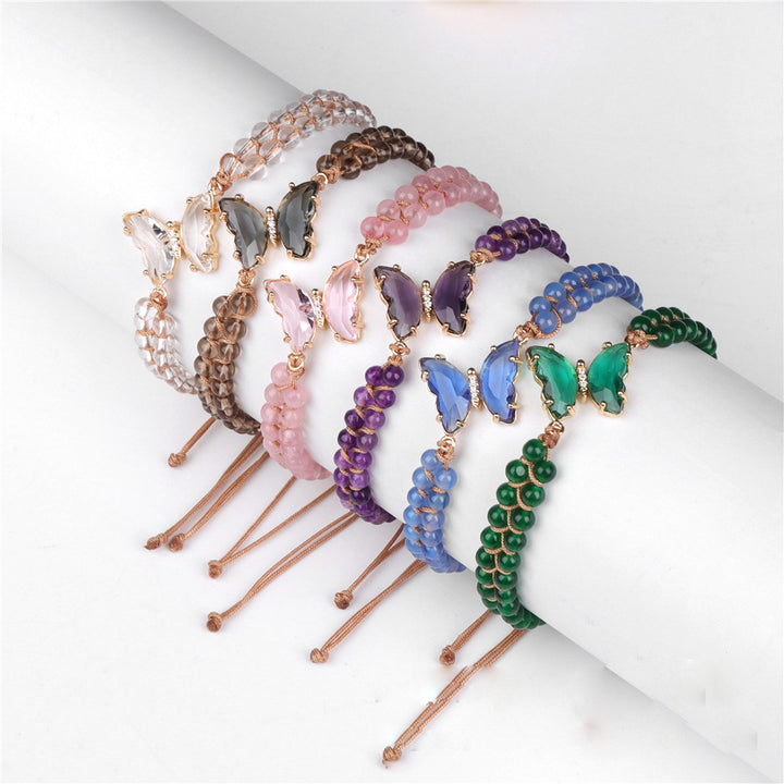 Bracelet en corde tressée ajustable avec papillon en cristal de guérison Olivenorma