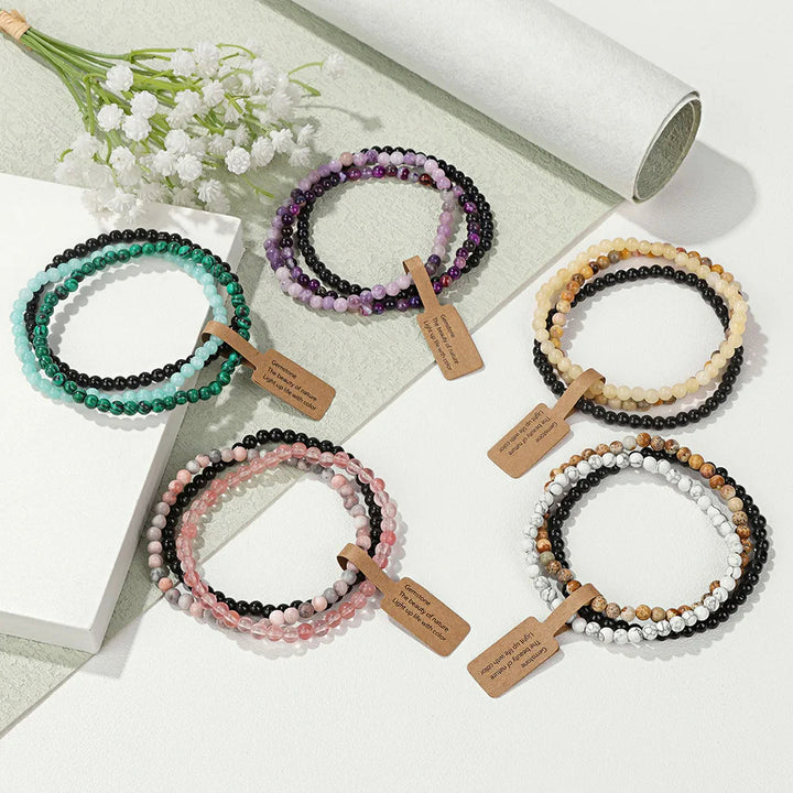 Ensemble de 3 bracelets en perles de pierre naturelle Olivenorma de 4 mm