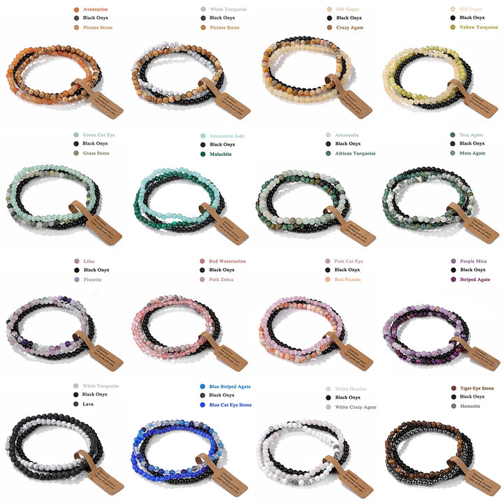 Ensemble de 3 bracelets en perles de pierre naturelle Olivenorma de 4 mm