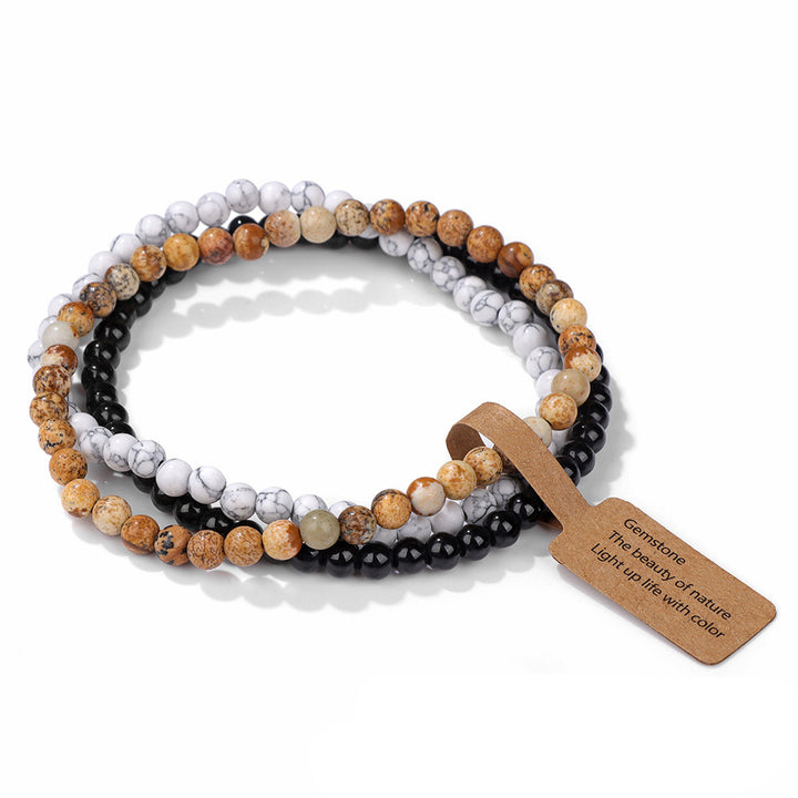 Ensemble de 3 bracelets en perles de pierre naturelle Olivenorma de 4 mm