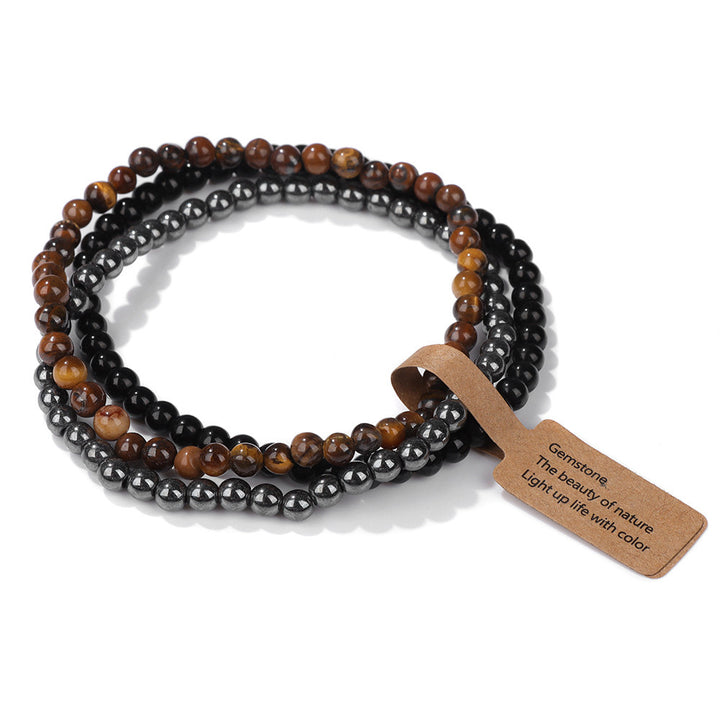 Ensemble de 3 bracelets en perles de pierre naturelle Olivenorma de 4 mm