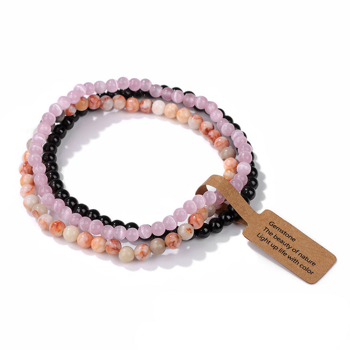 Ensemble de 3 bracelets en perles de pierre naturelle Olivenorma de 4 mm
