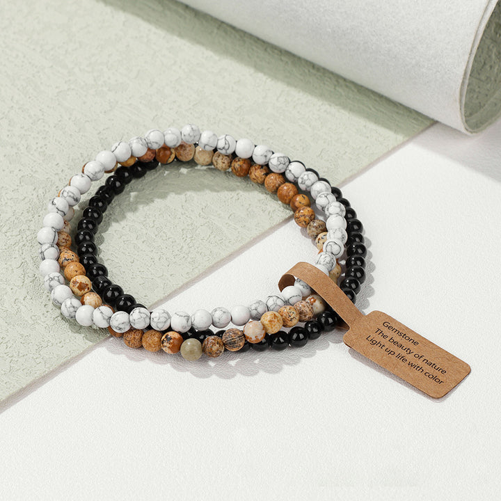 Ensemble de 3 bracelets en perles de pierre naturelle Olivenorma de 4 mm