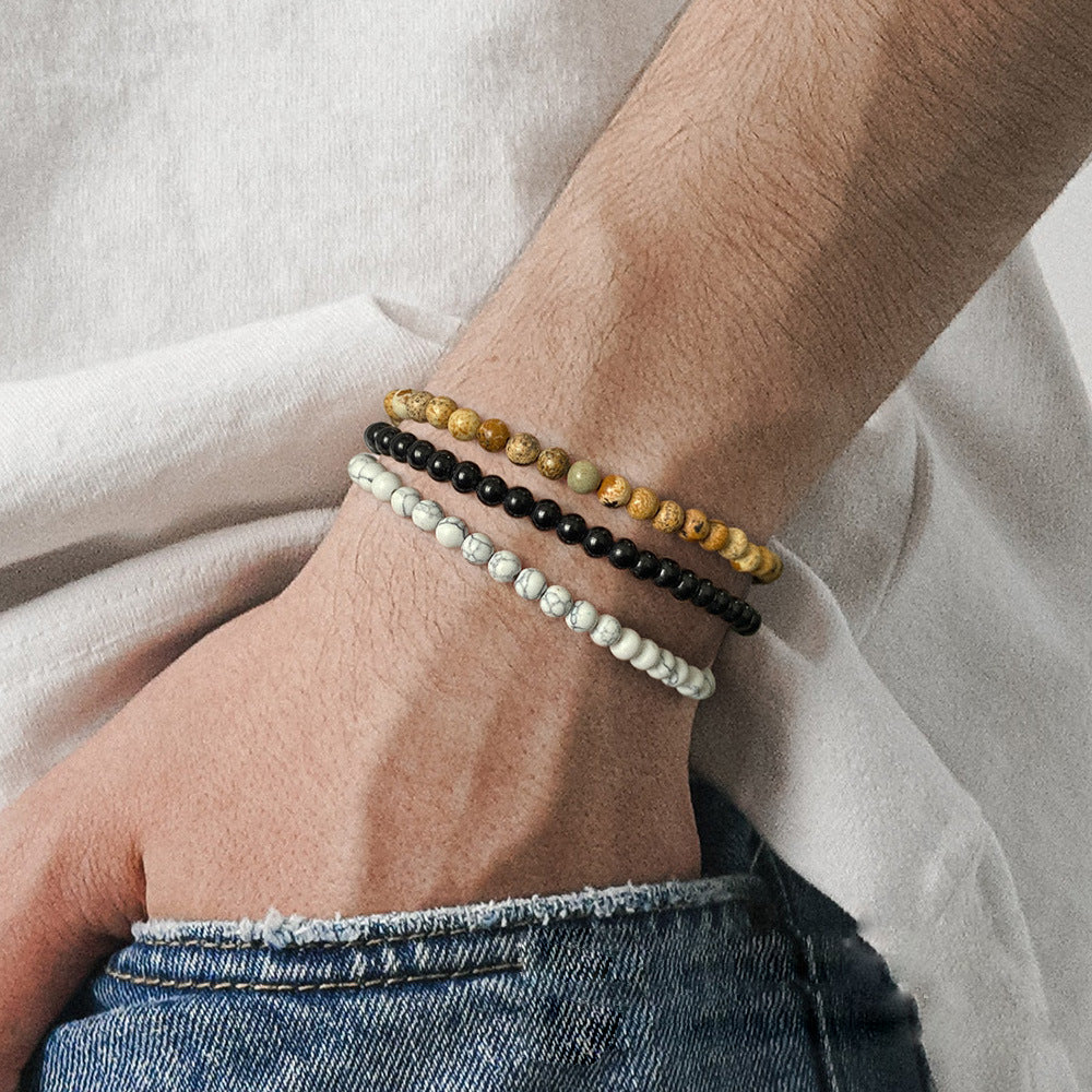 Ensemble de 3 bracelets en perles de pierre naturelle Olivenorma de 4 mm