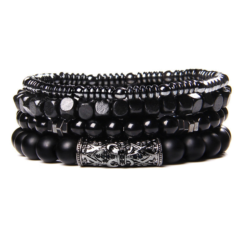 Bracelet homme empilable à 4 couches en agate noire Olivenorma