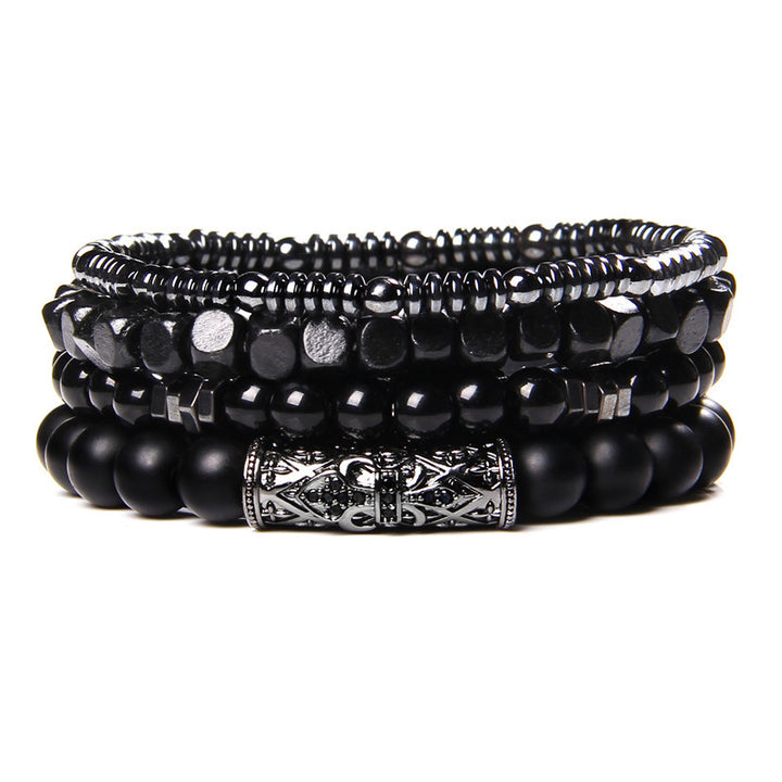 Bracelet homme empilable à 4 couches en agate noire Olivenorma