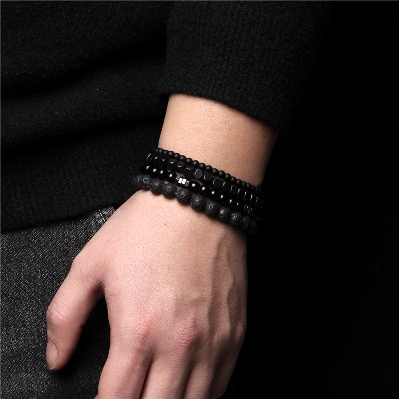 Bracelet homme empilable à 4 couches en agate noire Olivenorma