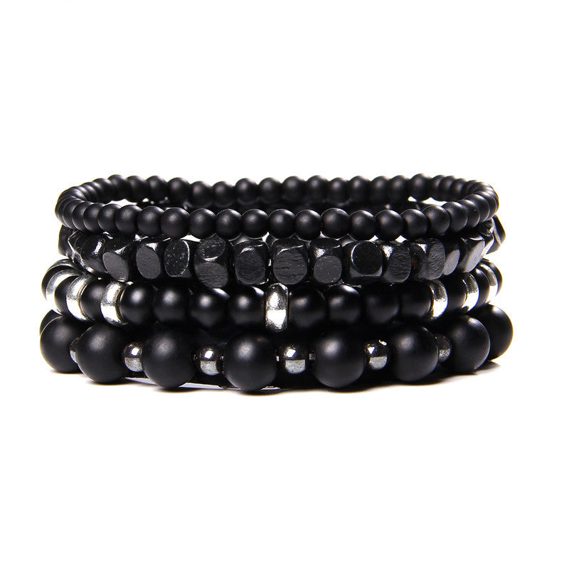 Bracelet homme empilable à 4 couches en agate noire Olivenorma