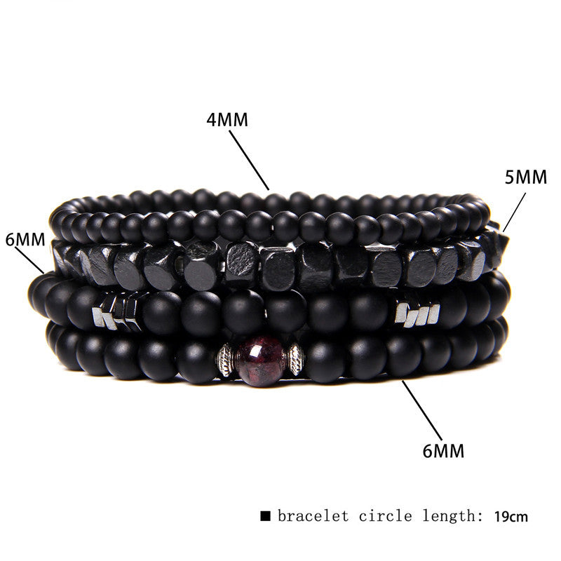 Bracelet homme empilable à 4 couches en agate noire Olivenorma