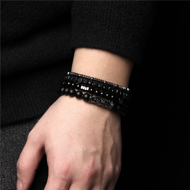 Bracelet homme empilable à 4 couches en agate noire Olivenorma