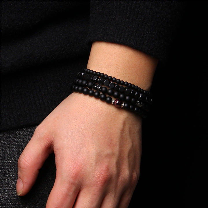 Bracelet homme empilable à 4 couches en agate noire Olivenorma