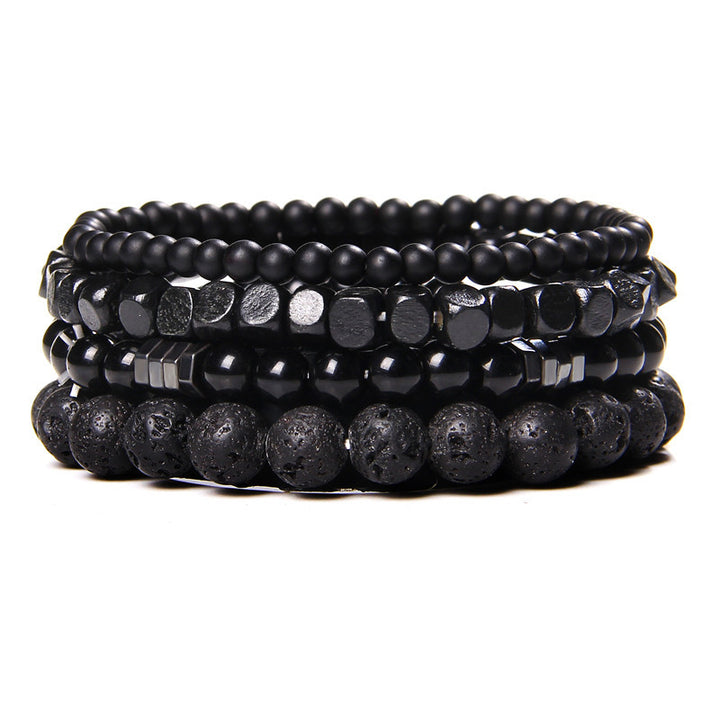 Bracelet homme empilable à 4 couches en agate noire Olivenorma