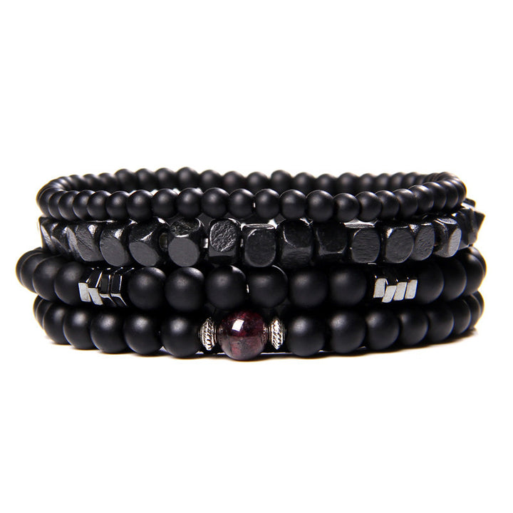 Bracelet homme empilable à 4 couches en agate noire Olivenorma