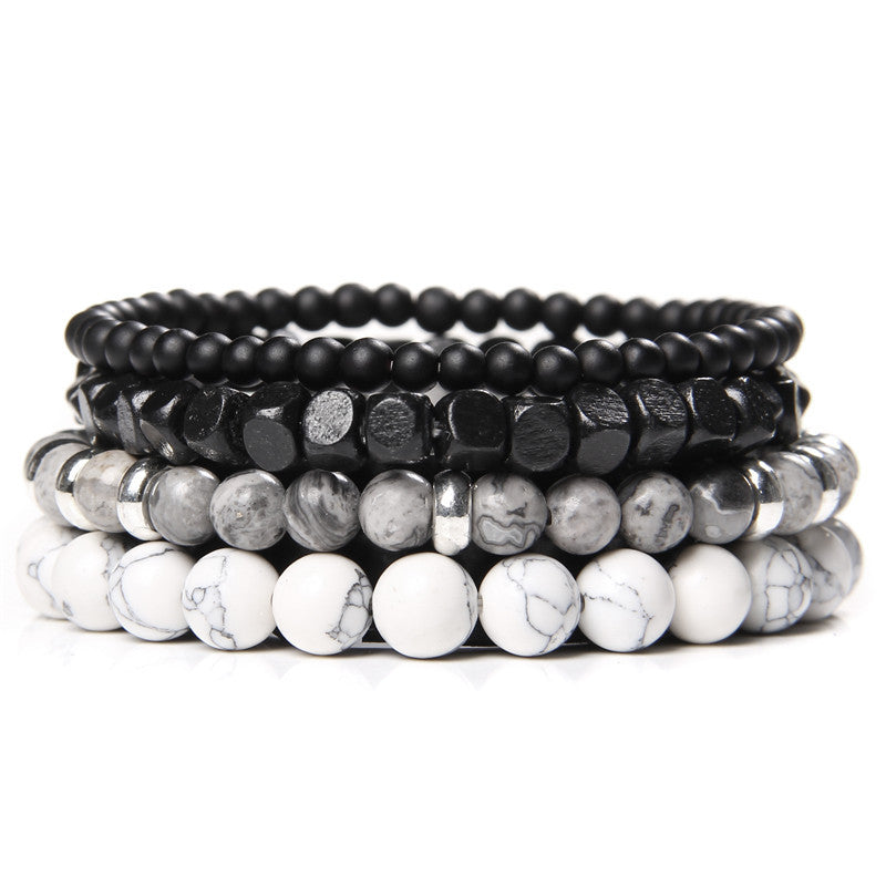 Bracelet homme empilable à 4 couches en agate noire Olivenorma