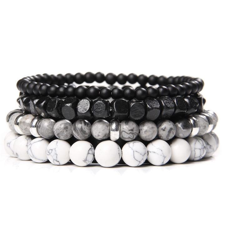 Bracelet homme empilable à 4 couches en agate noire Olivenorma