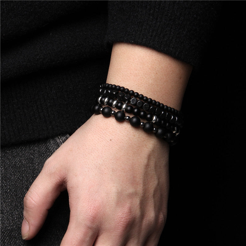 Bracelet homme empilable à 4 couches en agate noire Olivenorma
