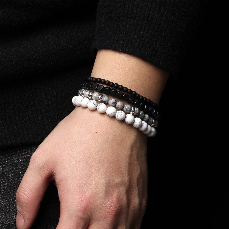 Bracelet homme empilable à 4 couches en agate noire Olivenorma
