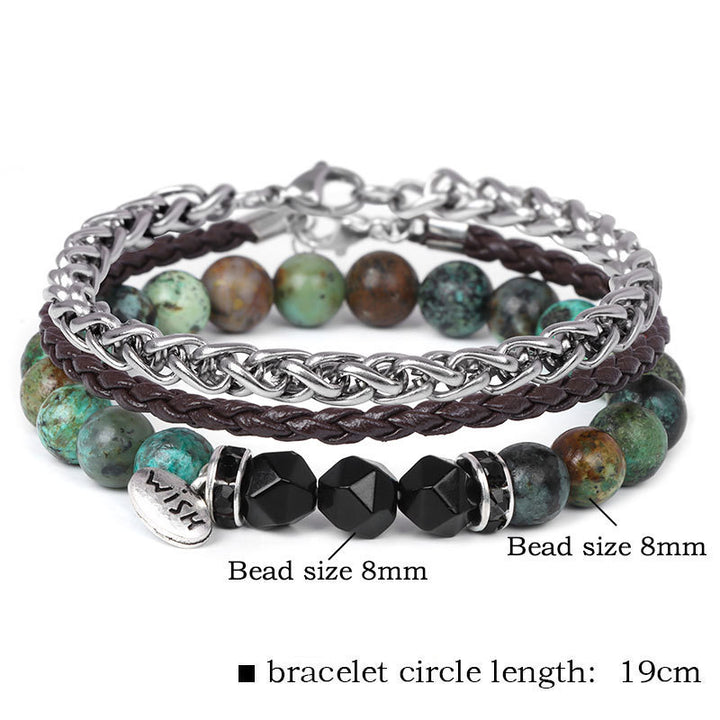 Ensemble de 3 bracelets en cuir tressé avec perles métalliques Olivenorma