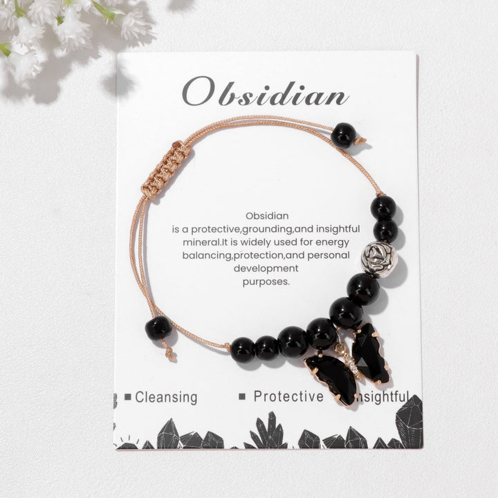 Bracelet à cordon avec pendentif papillon en pierre naturelle Olivenorma 