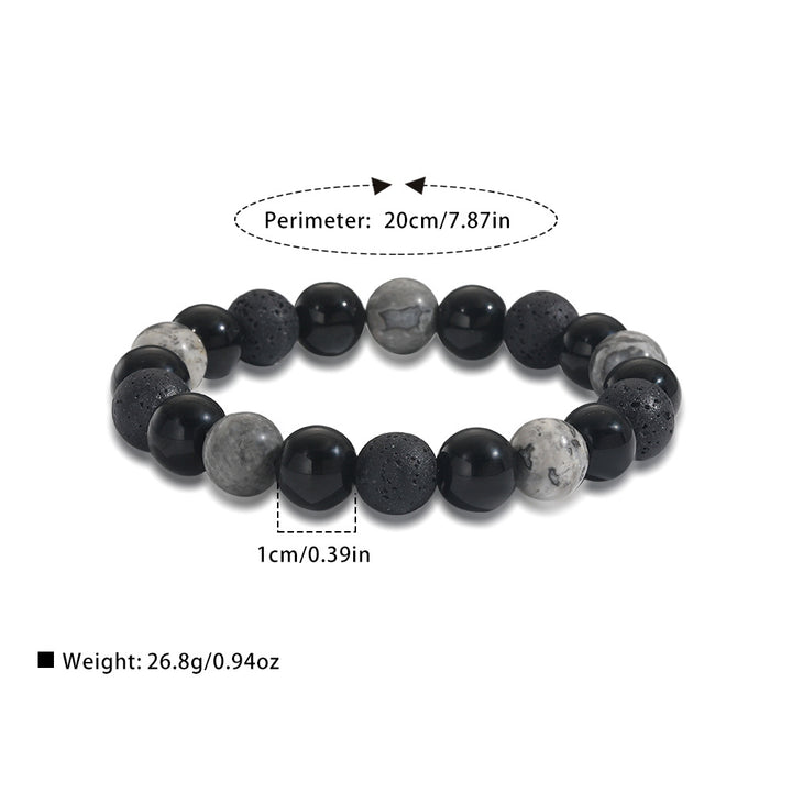 Bracelet Olivenorma en pierre de lave, onyx noir, jaspe gris, 10 mm