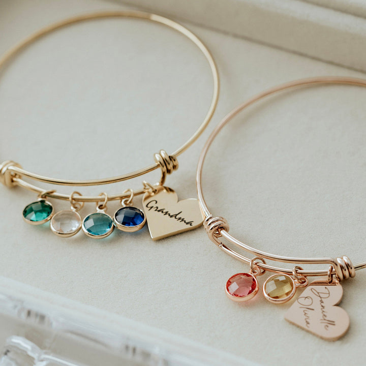 Bracelet rétractable personnalisé avec pierre de naissance gravée en forme de cœur Olivenorma