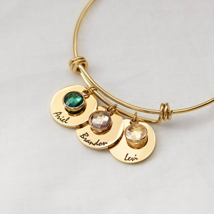 Bracelet rétractable avec disque personnalisé et pierre de naissance gravée Olivenorma 