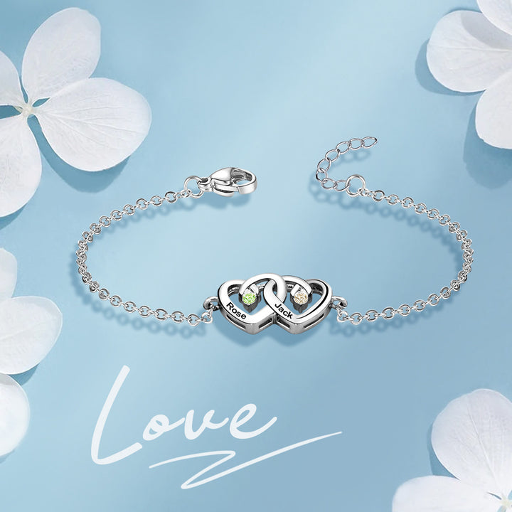 Bracelet Olivenorma avec pierre de naissance gravée en forme de cœur et double diamant