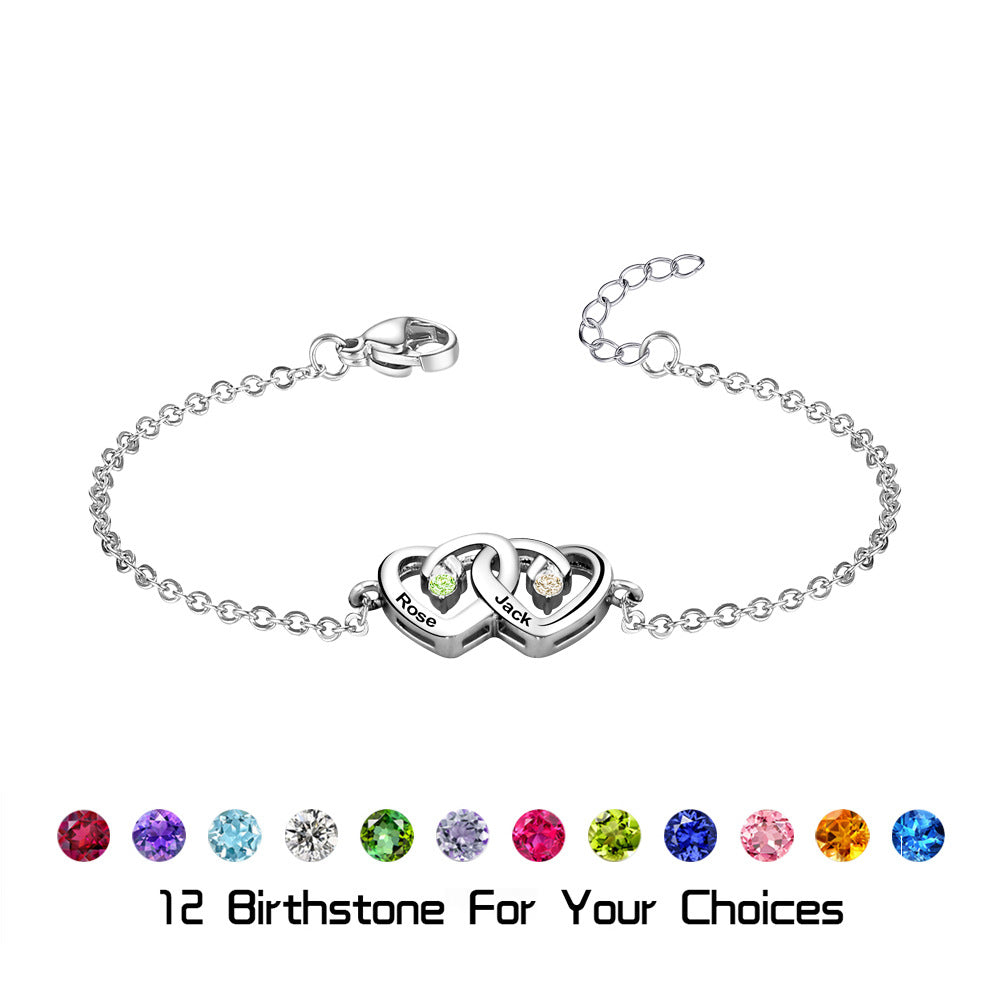 Bracelet Olivenorma avec pierre de naissance gravée en forme de cœur et double diamant