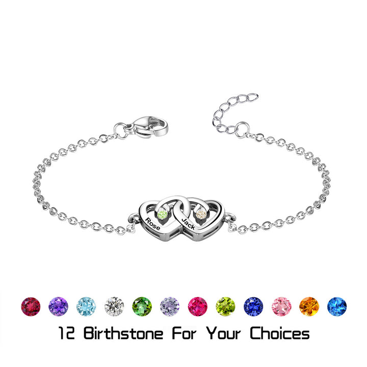 Bracelet Olivenorma avec pierre de naissance gravée en forme de cœur et double diamant